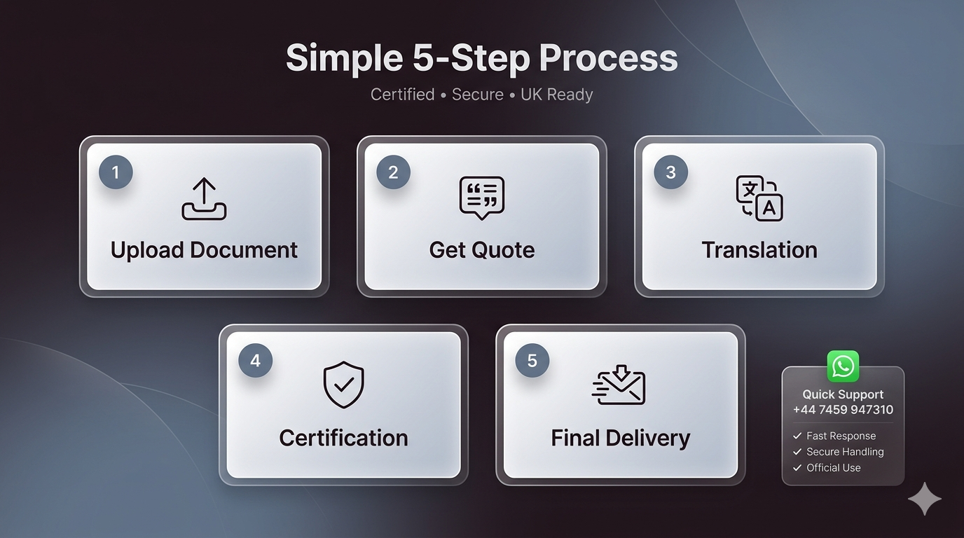 Step by step translation process order workflow for death certificate translations